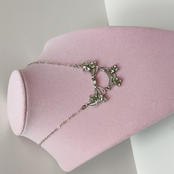 Vintage ESPO Sterling Silver Filigree Rhinestone Necklace 21" - Picture 10 of 13
